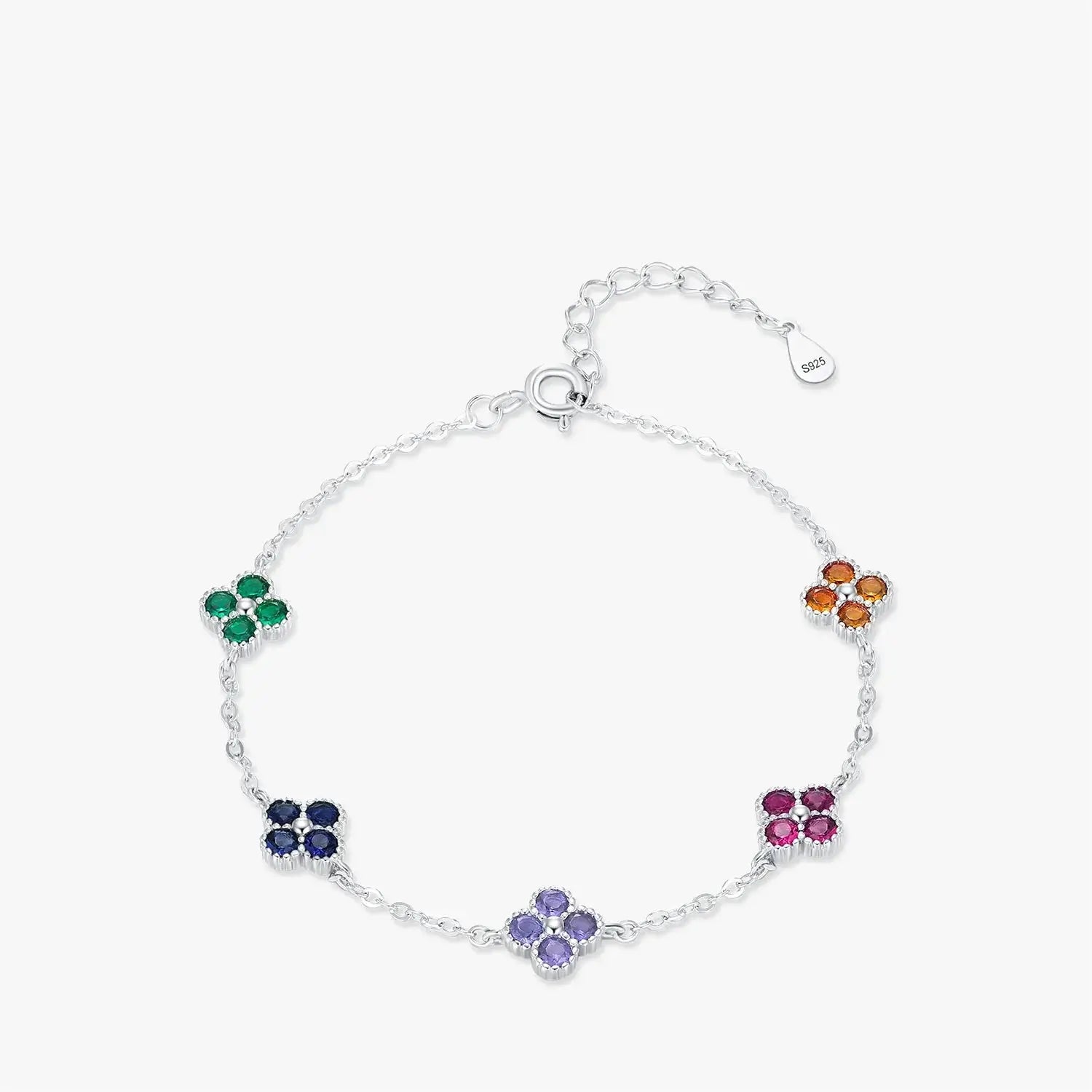 Elegant Bracelet 925 Sterling Silver with colorful zircon flower accents, adjustable and lightweight design.