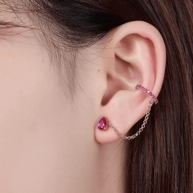 Pendiente de oreja tipo brazalete Ruby en plata de ley 925