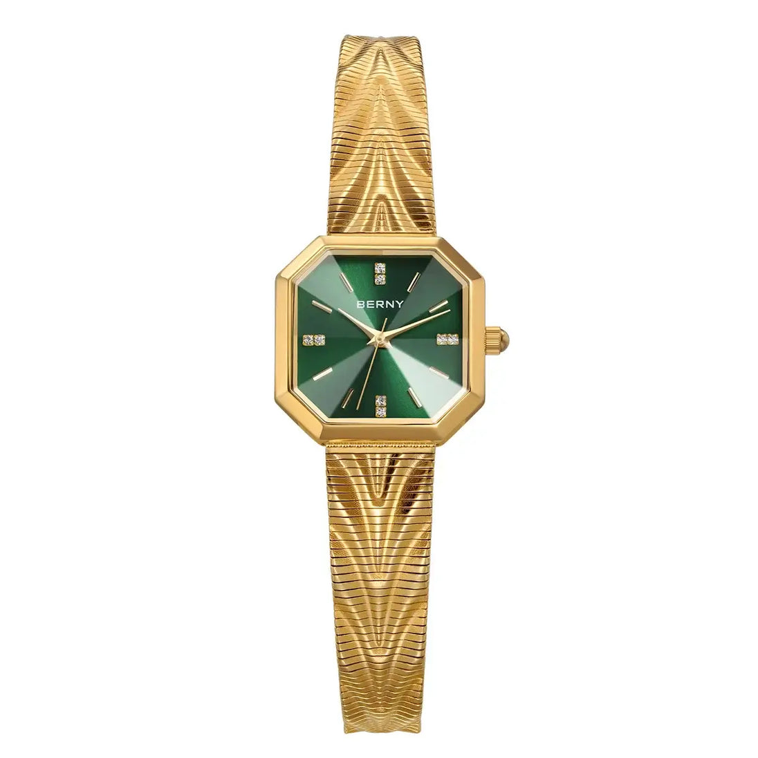 Wristwatches Stainless Steel by BERNY 2928L, featuring a green dial and elegant design, highlighting modern sophistication.