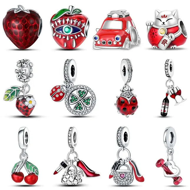 Charm 925 Silver Strawberry Ladybird