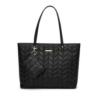Tote Bag Soft & Versatile Two Piece Set featuring a black quilted tote and matching pouch.