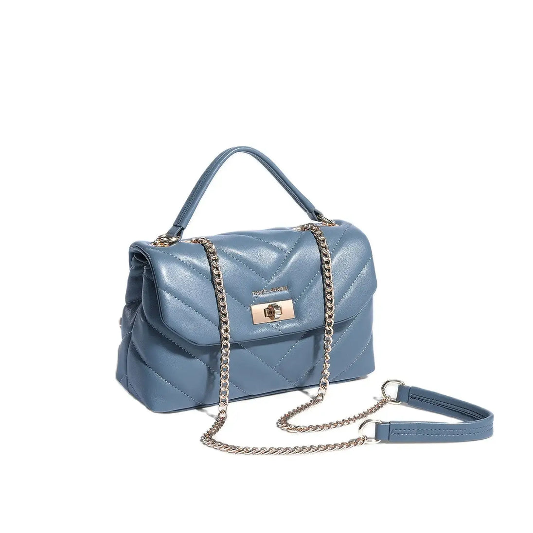Stylish blue crossbody bag with a quilted pattern and chain strap, perfect for women's fashion.