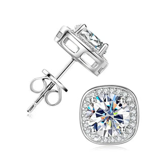 Moissanite Square Halo Earring showcasing a sparkling stone with a halo setting, perfect for women.