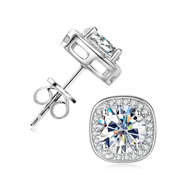 Moissanite Square Halo Earring showcasing a sparkling stone with a halo setting, perfect for women.