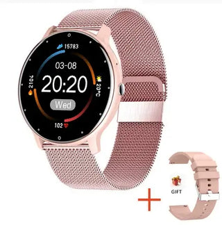 Smart Watch Full Touch Screen with AMOLED display and stylish mesh band, includes additional strap as a gift.
