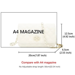 Crossbody Bag with gold chain dimensions comparison with A4 magazine