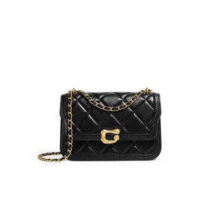 Women Genuine Leather Chain Bag with quilted pattern and gold chain, made from genuine sheepskin.