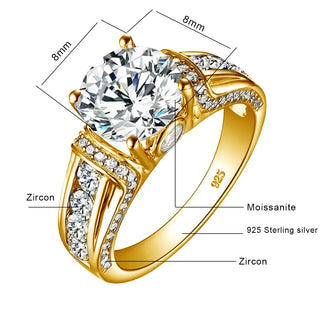 Ring Moissanite Diamond featuring zircon and 925 sterling silver setting, showcasing exquisite design and elegance.