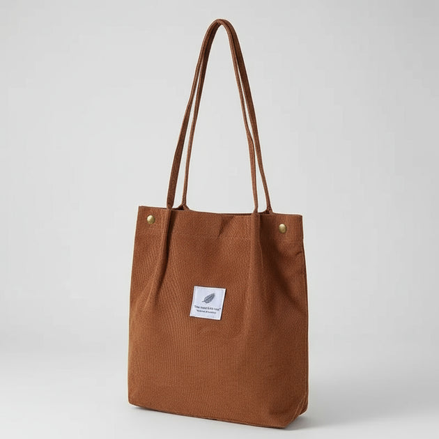 Shopping Tote Bags with long handles made from corduroy, stylish and practical for everyday use.