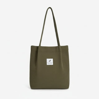 Shopping Tote Bags with Long Handles in olive green corduroy and canvas design.