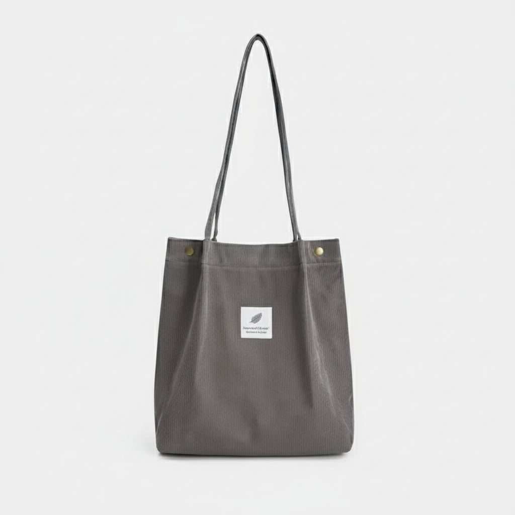 Shopping Tote Bags with Long Handles in stylish gray corduroy and canvas design.