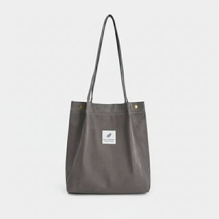 Shopping Tote Bags with Long Handles in stylish gray corduroy and canvas design.