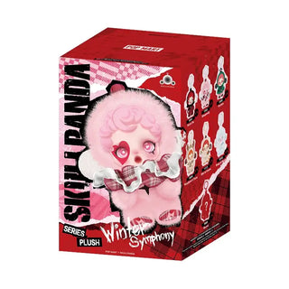 SkullPanda plush keychain by Pop Mart, featuring pink and white colors, perfect for collectors and gifts.