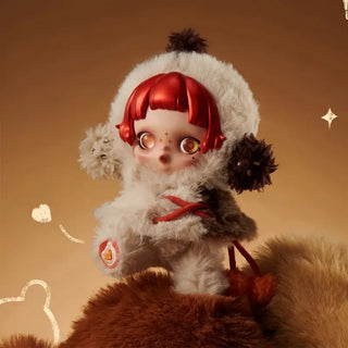 Skullpanda Pop Mart keychain collectible doll in white and brown outfit, perfect for collectors and creative gifts.