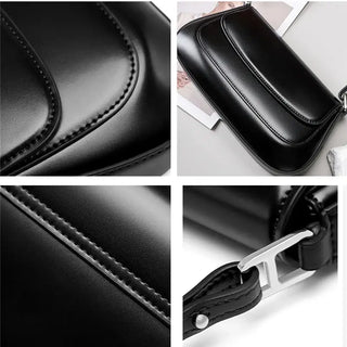 Shoulder Bag Leather - Solid Black, premium cowhide leather with sleek design and spacious interior.
