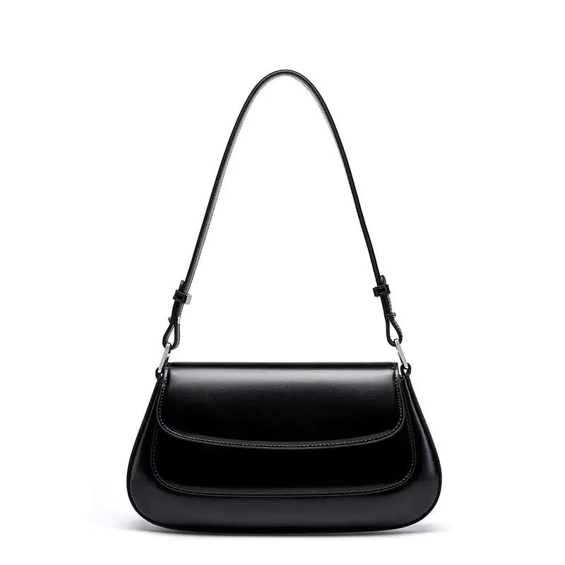 Shoulder Bag Black Leather - Solid design with structured silhouette and minimalist style for versatile wear.