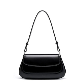 Shoulder Bag Black Leather - Solid design with structured silhouette and minimalist style for versatile wear.