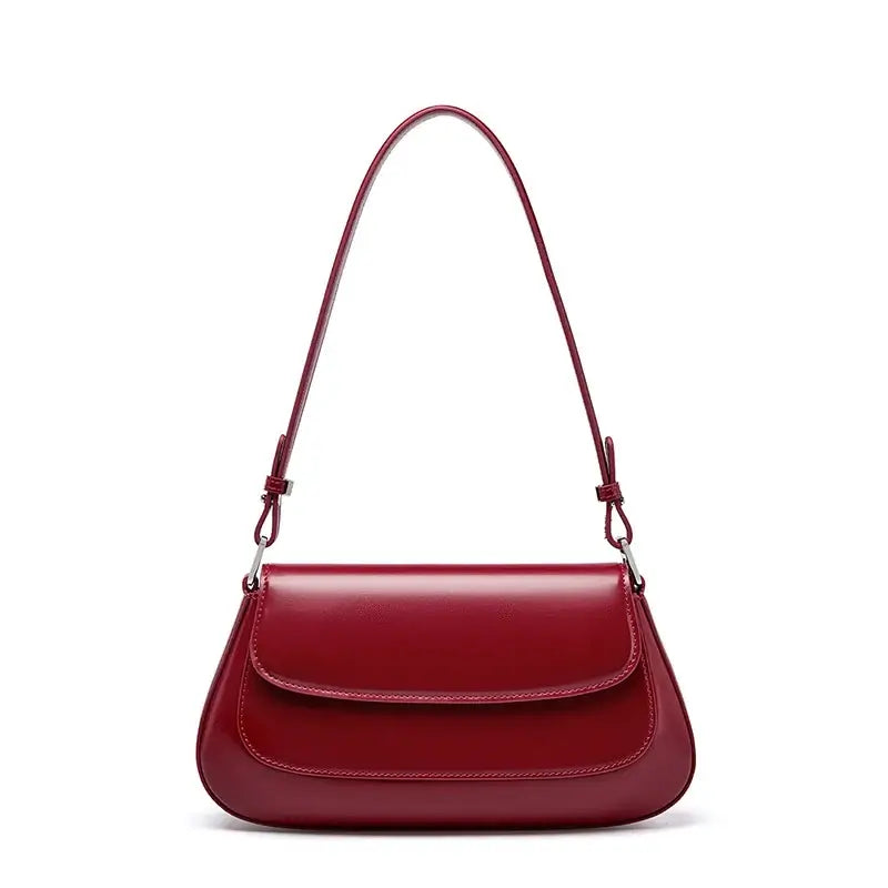 Shoulder bag leather - solid burgundy color, crafted from premium cowhide with minimalist design and spacious interior.