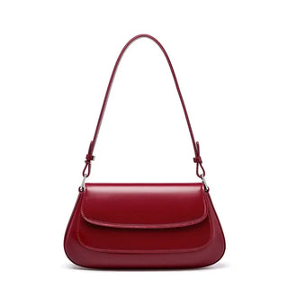 Shoulder bag leather - solid burgundy color, crafted from premium cowhide with minimalist design and spacious interior.