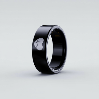 Smart Ring Health Tracker, Sleep Quality Monitor Fitness with sleek black design and heart rate logo.