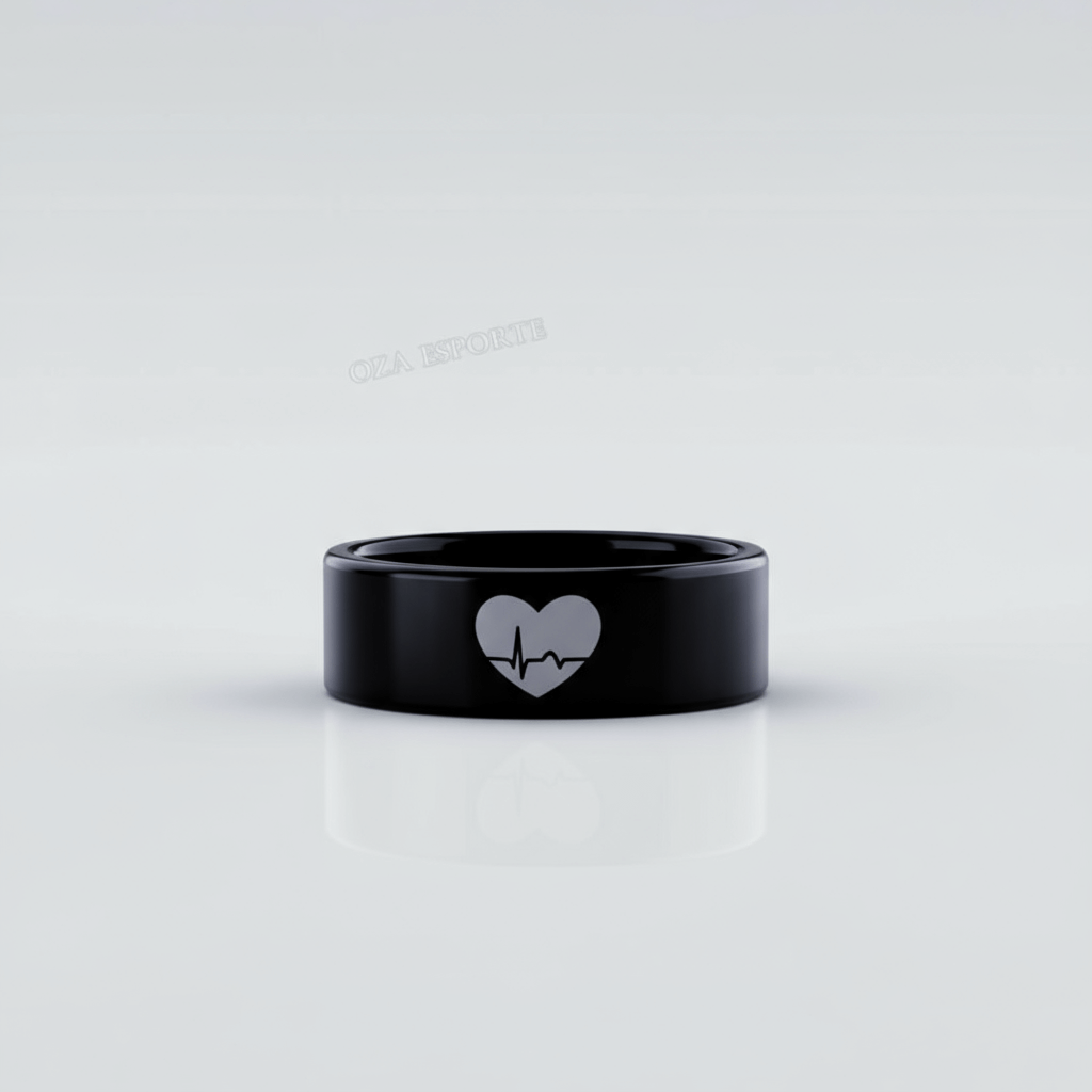 Smart Ring Health Tracker, Sleep Quality Monitor Fitness - sleek black health monitoring ring with heart design