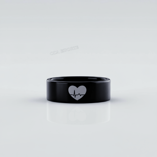 Smart Ring Health Tracker, Sleep Quality Monitor Fitness - sleek black health monitoring ring with heart design