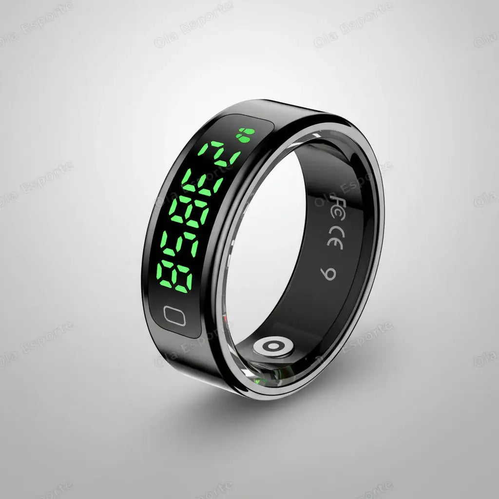 Smart Ring with LED display screen and waterproof design for multi sports activities.