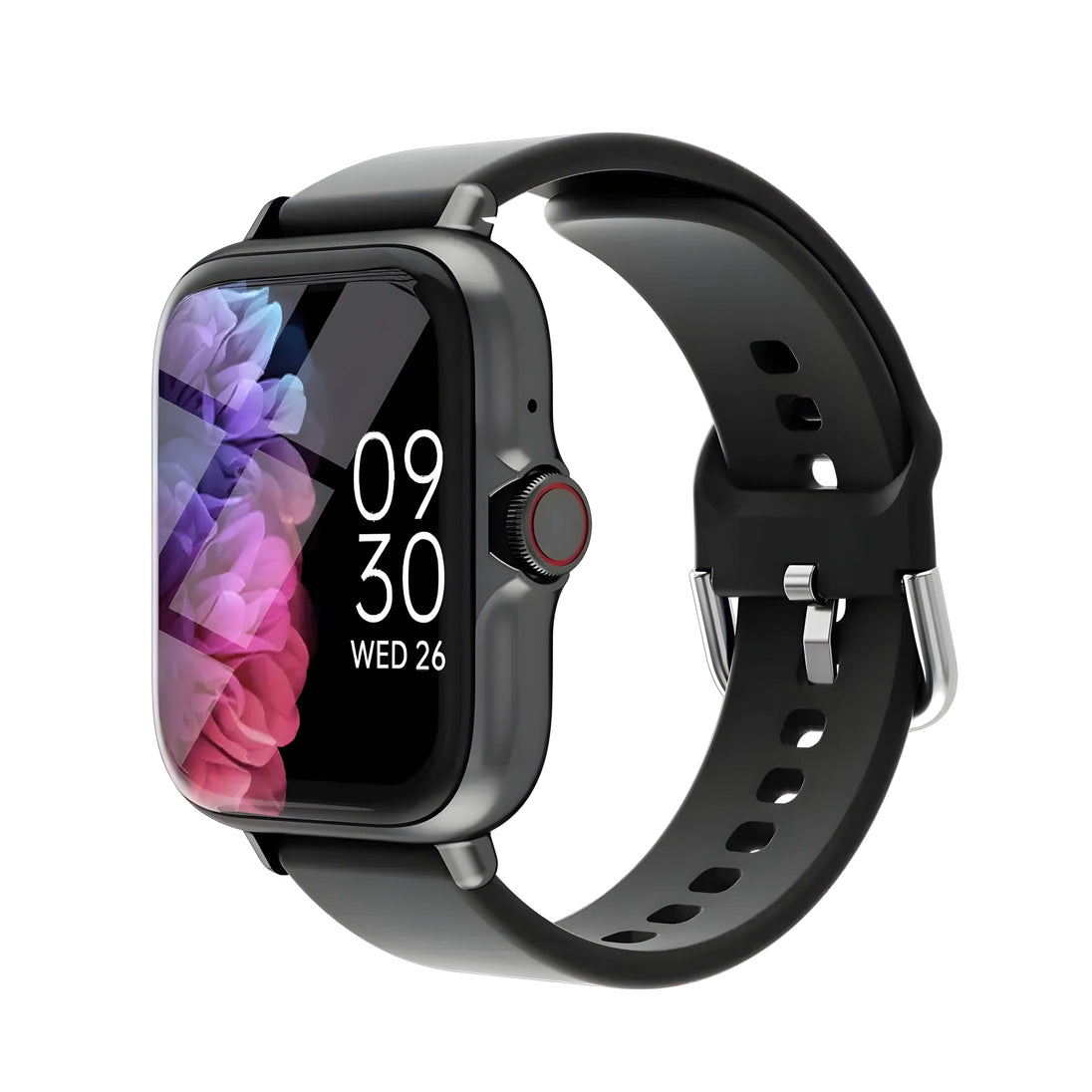 Smartwatch with black silicone strap, DESERTCAT, activity tracker with color display and alloy case.