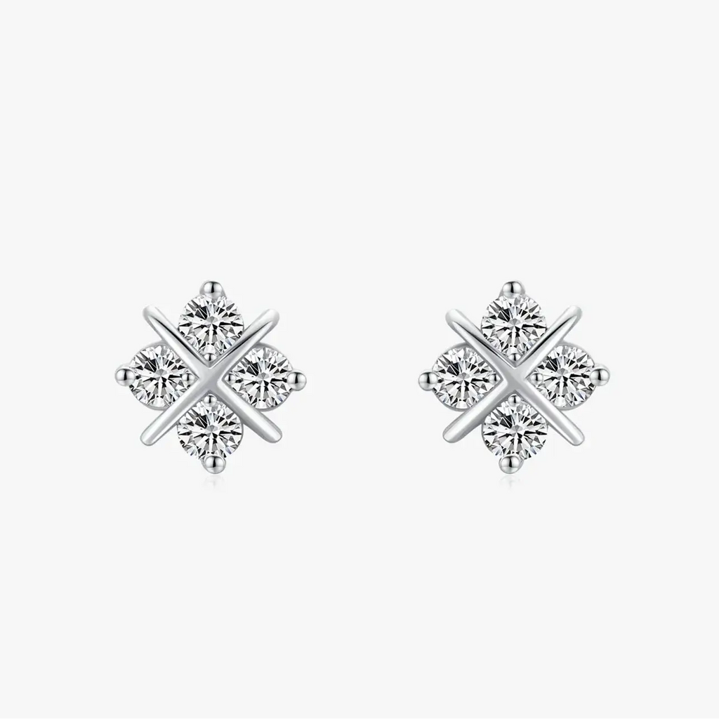 Snowflake Zircon Stud Earrings 925 Sterling Silver with sparkling zircon stones on a lightweight design.