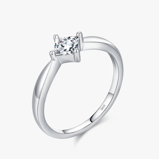 Square Moissanite Ring in 925 Sterling Silver with classic square-cut stone in a prong setting.