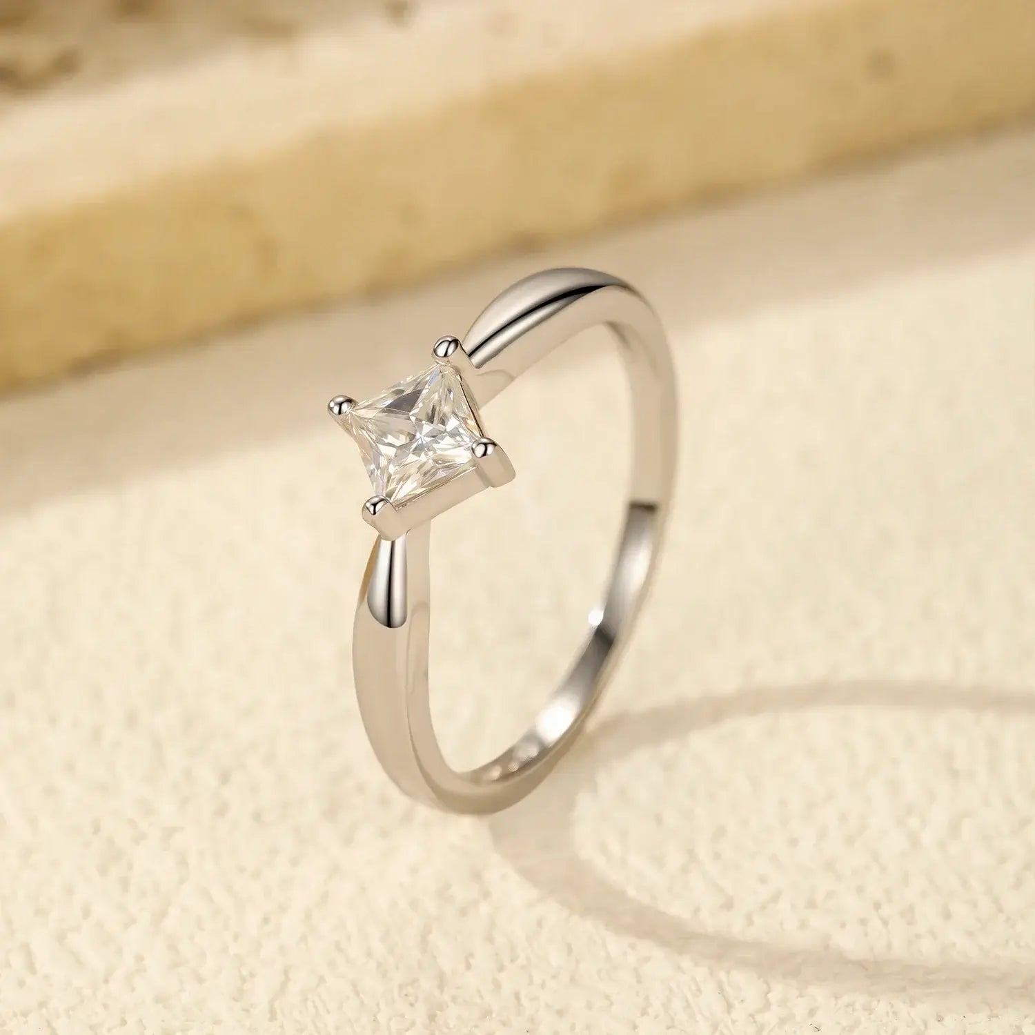 Square Moissanite Ring in 925 Sterling Silver showcasing a classic square-cut moissanite stone.