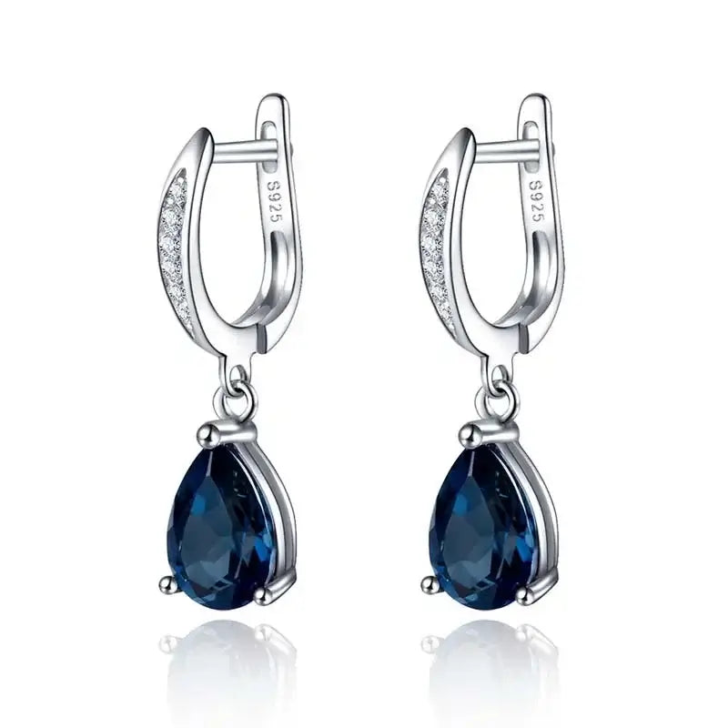 Sterling Silver Drop Earrings with Blue Crystal, elegant design, suitable for parties and gifts for women.