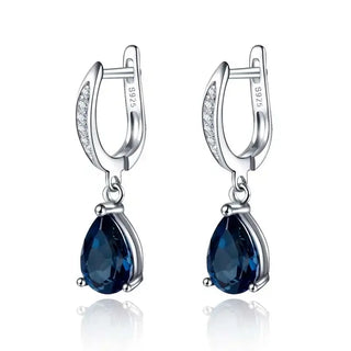 Sterling Silver Drop Earrings with Blue Crystal, elegant design, suitable for parties and gifts for women.