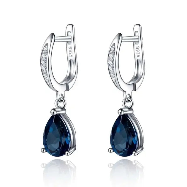 Sterling Silver Drop Earrings with Blue Crystal, elegant design, suitable for parties and gifts for women.