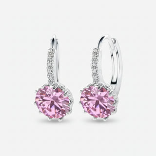 Sterling silver drop earrings with pink cubic zirconia, trendy hoop design for women, perfect for parties and weddings.