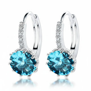Sterling Silver Hoop Earrings with Aqua Crystal, Trendy and Stylish Design for Women, Perfect for Weddings and Parties.