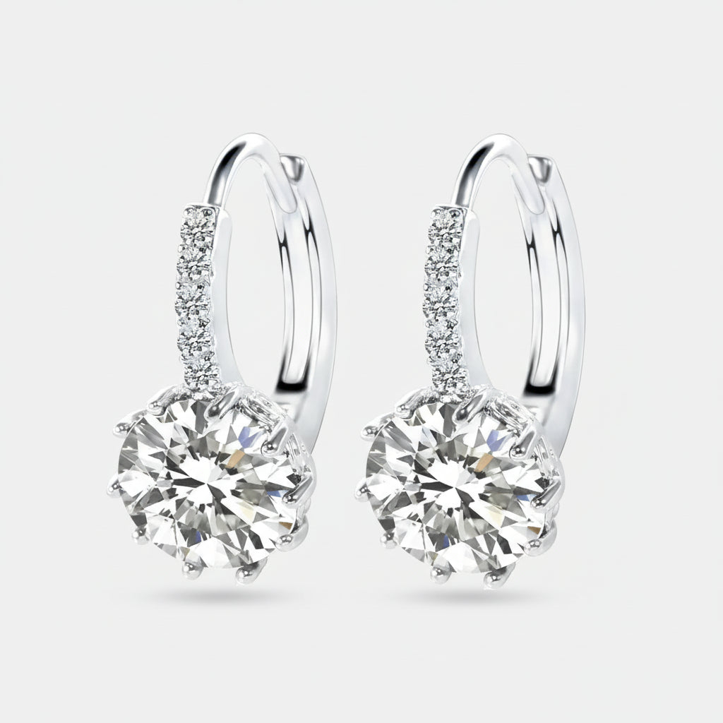 Sterling silver drop hoop earrings with crystal, trendy design, perfect for wedding or party, elegant jewelry for women.