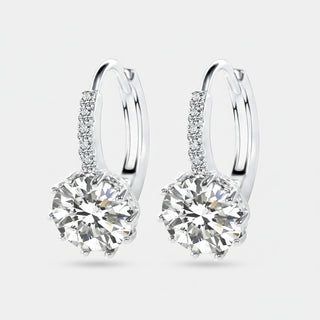 Sterling silver drop hoop earrings with crystal, trendy design, perfect for wedding or party, elegant jewelry for women.