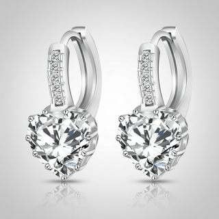 Sterling Silver Hoop Earrings with Heart-Shaped Crystal, trendy design for women, perfect for weddings and parties.