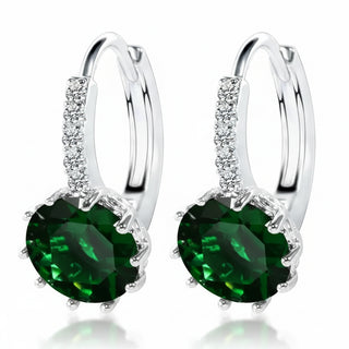 Sterling silver drop earrings with green crystal, trendy hoop design for women, perfect for parties and engagements.