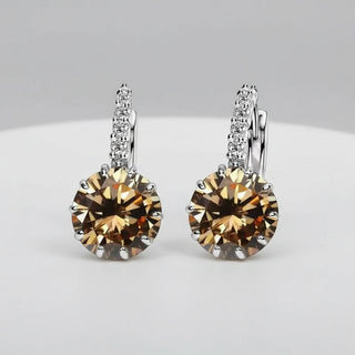 Sterling Silver Hoop Earrings with Brown Crystal, Trendy Round Design for Women, Perfect for Weddings and Parties.