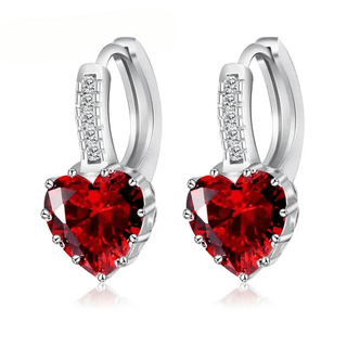 Red heart-shaped earrings in sterling silver, featuring cubic zirconia detail, perfect for special occasions.