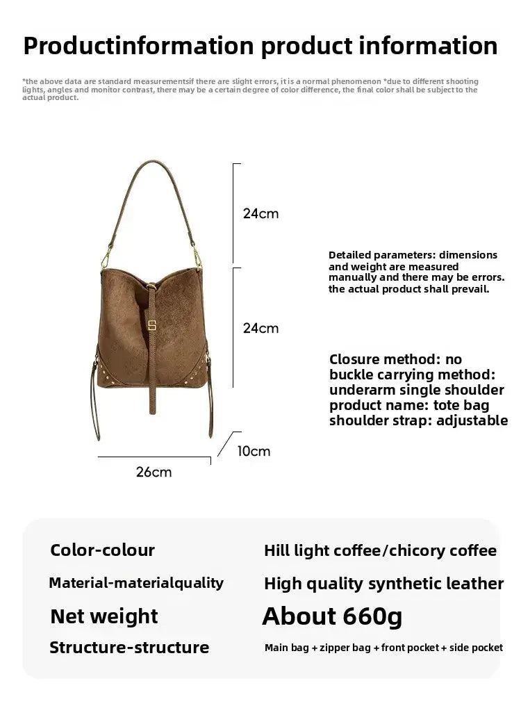Large capacity hip-hop style shoulder tote bag for women in hill light coffee, soft synthetic leather, ideal for daily use.