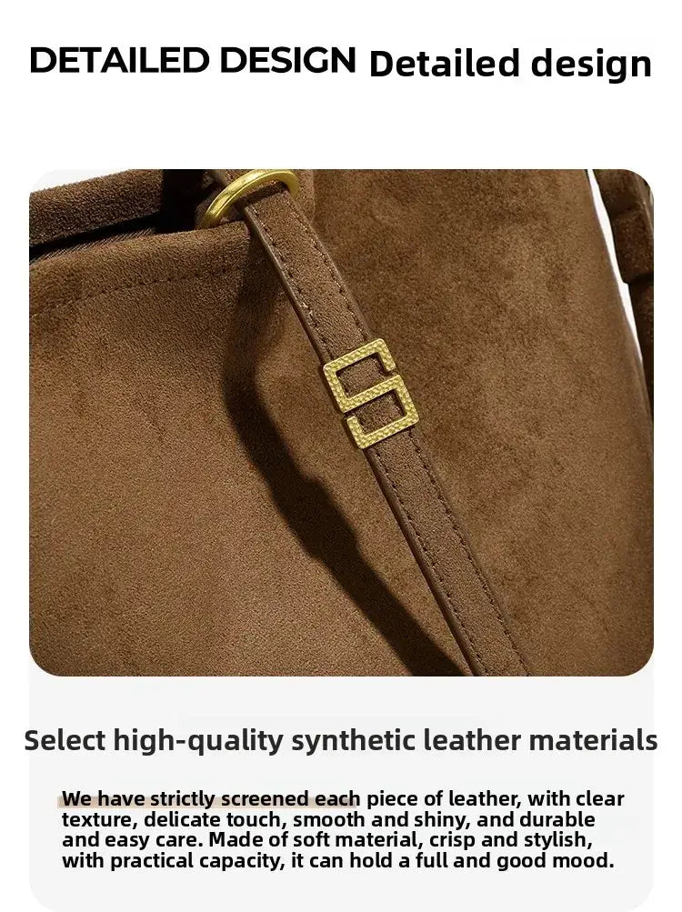 Large capacity brown shoulder tote bag for women, hip hop style, made from high-quality synthetic leather.