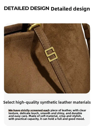 Large capacity brown shoulder tote bag for women, hip hop style, made from high-quality synthetic leather.