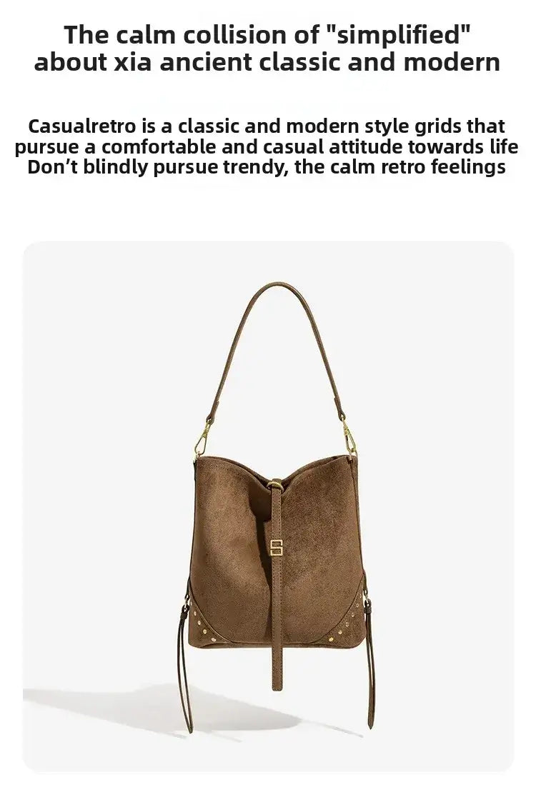 Hip-Hop Shoulder Tote Bag in Brown, Vintage Style with Soft Polyester Lining for Women - Casual Retro Fashion