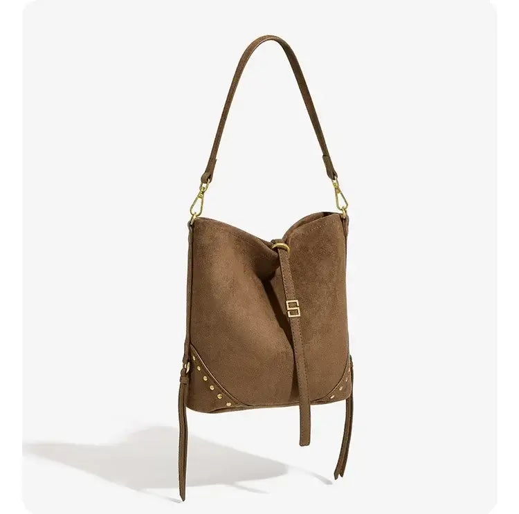 Brown Hip-Hop Vintage Tote Bag for Women, Soft Polyester Lining, Large Capacity Commuter Style