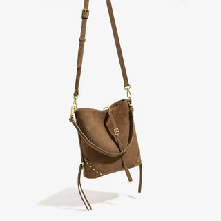 Large Capacity Brown Vintage Shoulder Tote Bag for Women, Soft Polyester Lining, Hip Hop Style.