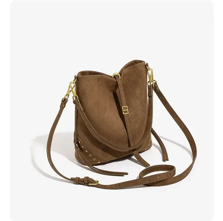 Brown Shoulder Tote Bag, Vintage Style, Soft Material, Hip-Hop Design, Perfect for Fall Winter Women Fashion