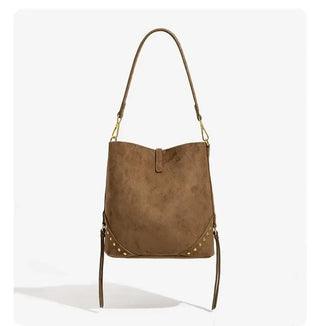 Large Capacity Brown Vintage Shoulder Tote Bag for Women, Soft Polyester Lining, Hip Hop Style